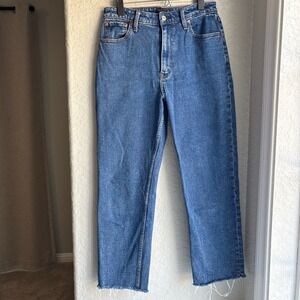 Abercrombie & Fitch Women 29/8R Jeans Ankle Straight Blue Raw Hem High Rise